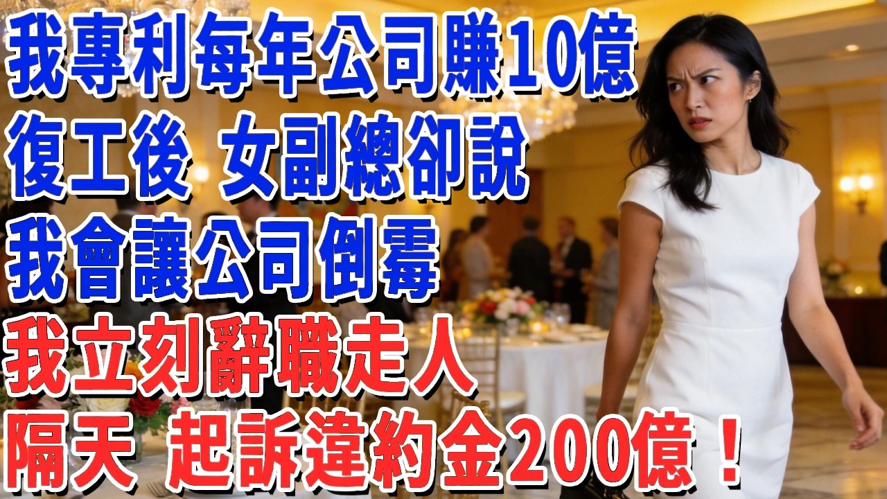 我專利每年讓公司賺10億，復工後 女副總卻說，我會讓公司倒霉，我立刻辭職走人，董事長狂打我99+電話，我沒接 起訴違約金200億！#月心講故事 #情感故事 #老年生活