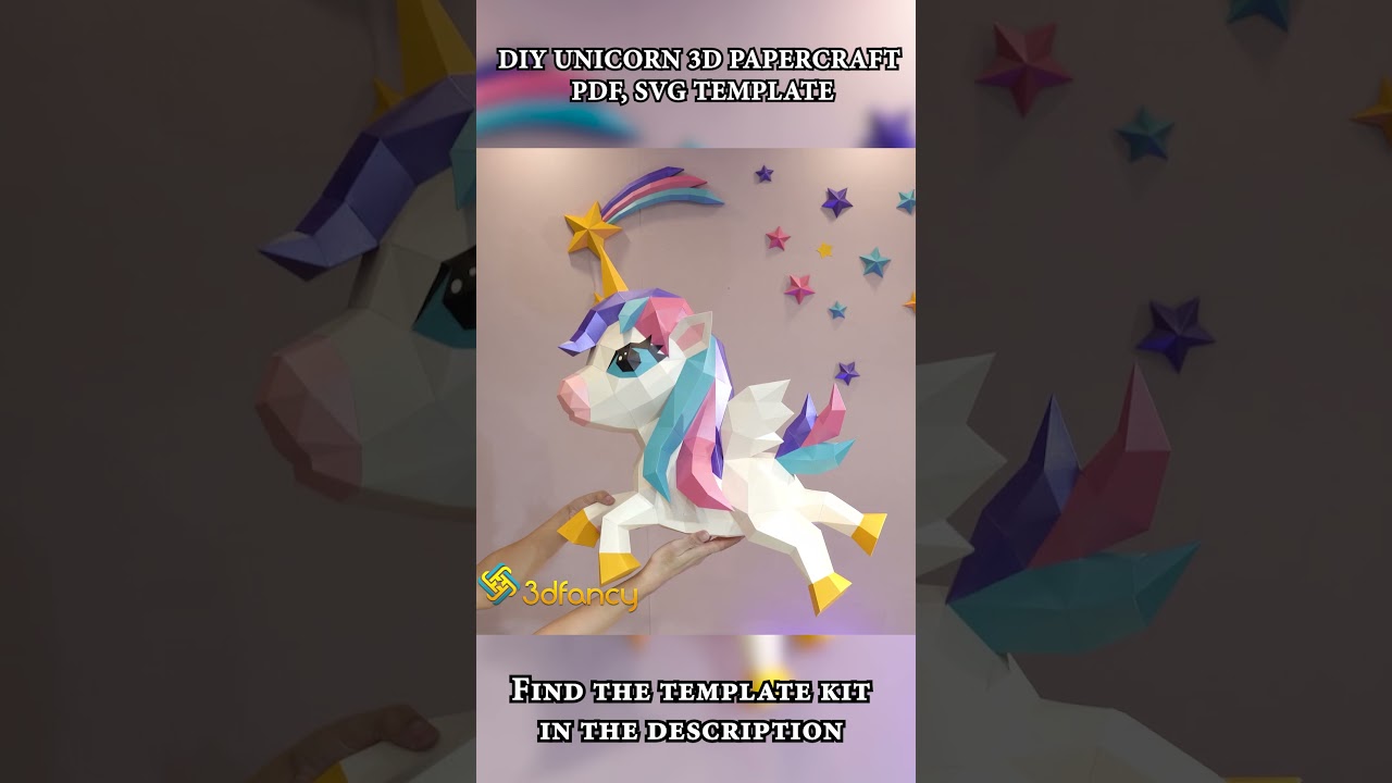 DIY Unicorn Flying 3D Papercraft, Low poly Unicorn 