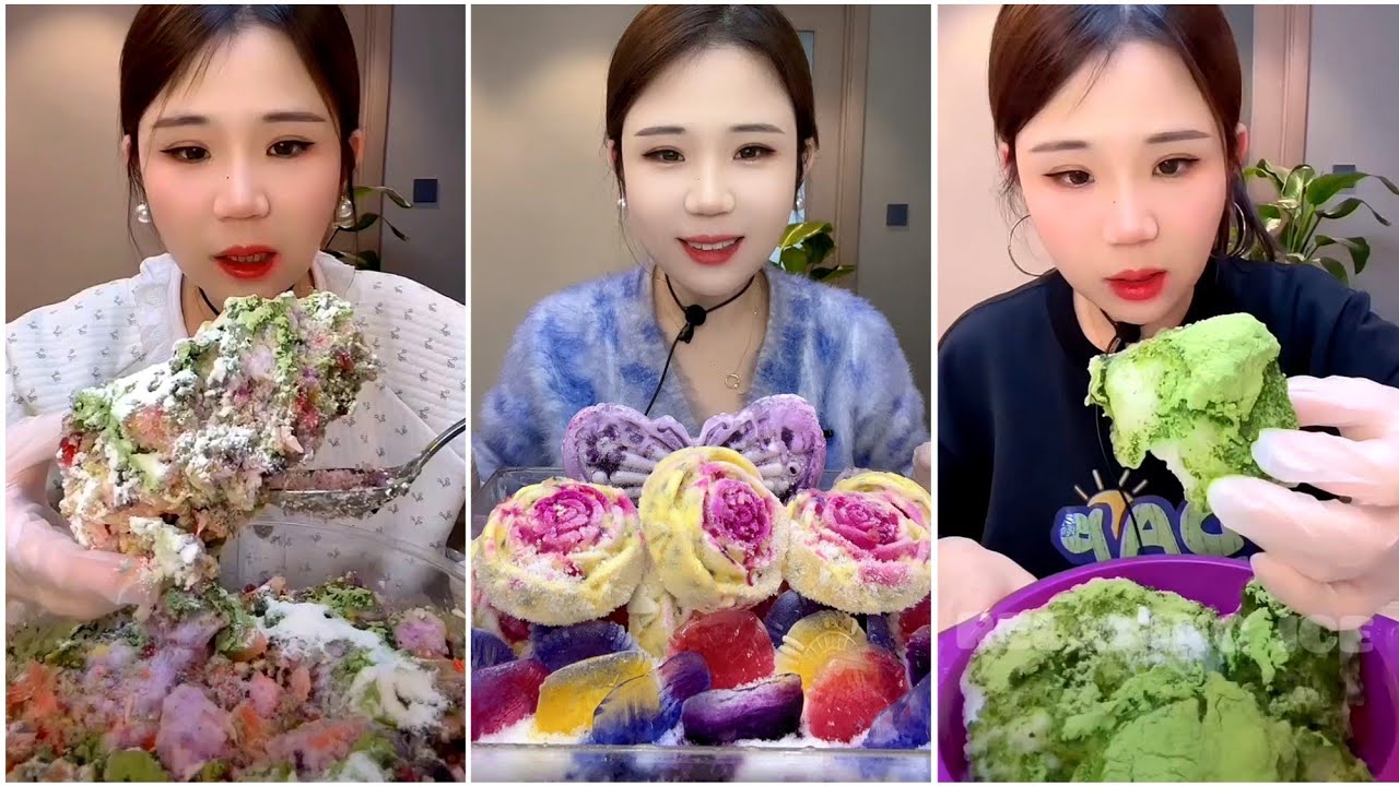 ASMR ICE EATING with MATCHA and MILK POWDER with PASSION FRUIT 