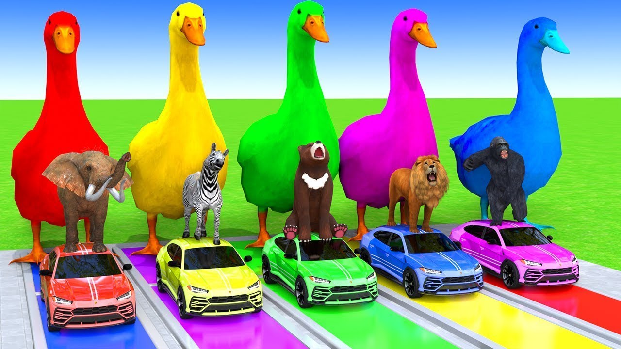 Long Slide Game With Cow Elephant Gorilla Hippopotamus Tiger 3d Animal Game Funny 3d Animals