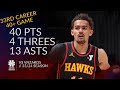 Trae Young 40 pts 4 threes 13 asts vs Wizards 23/24 season