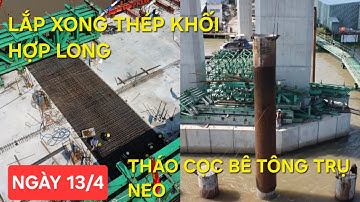 Cầu Rạch Miễu 2 mới nhất: Lắp xong thép khối hợp long, cận cảnh tháo cọc bê tông đà giáo trụ neo