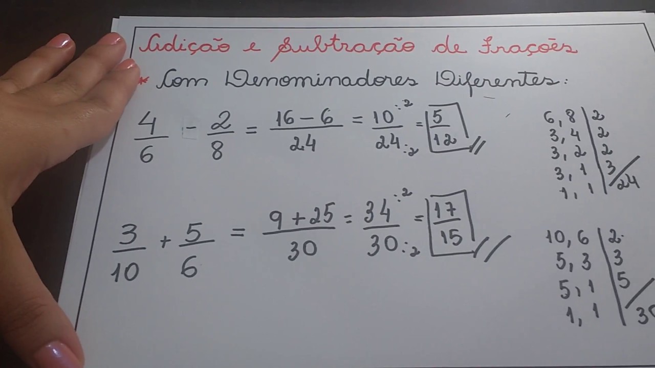 Soma de frações com denominadores diferentes. #matematica #soma