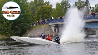 Powerboats Making a Spectacle for Audience at Poker-Run Event.