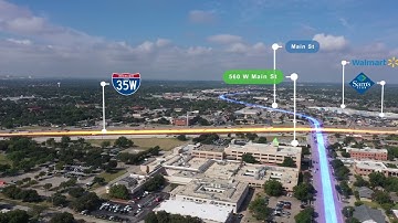 Simple drone footage with simple motion tracking graphics