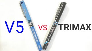 Trimax vs pilot V5 pen comparision || pilot v5 pen review || trimax pen review