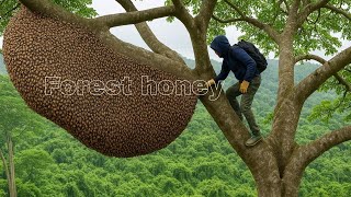Collection of dramatic heart-stopping scenes of harvesting wild honey from tall trees