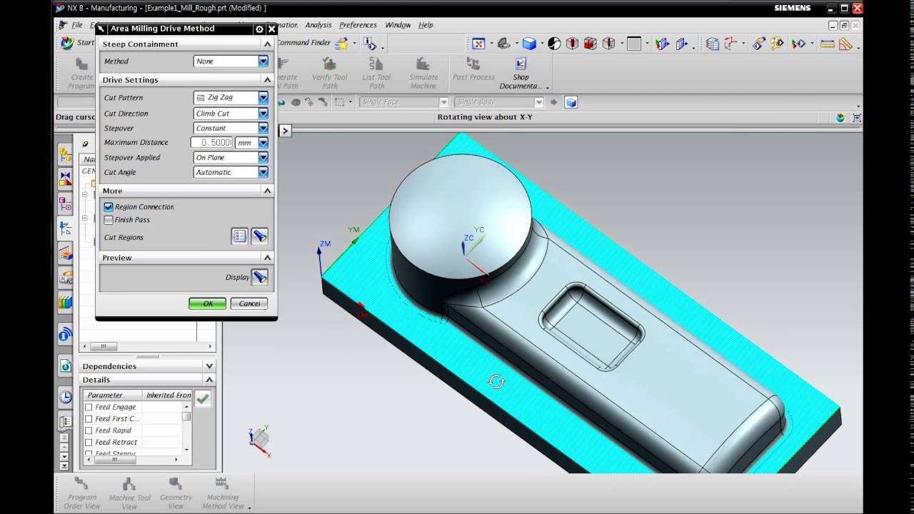 CAM : Example1 Mill Rough + Semi Finish + Finish