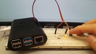 Raspberry Pi LED blinks and push button