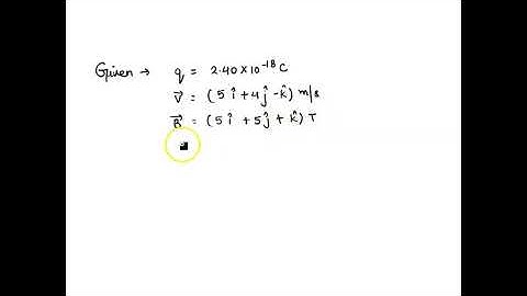 A particle with positive charge q = 2.40 * 10^-18 C moves with velocity v = (5i + 4j + 6k) m/s thro…