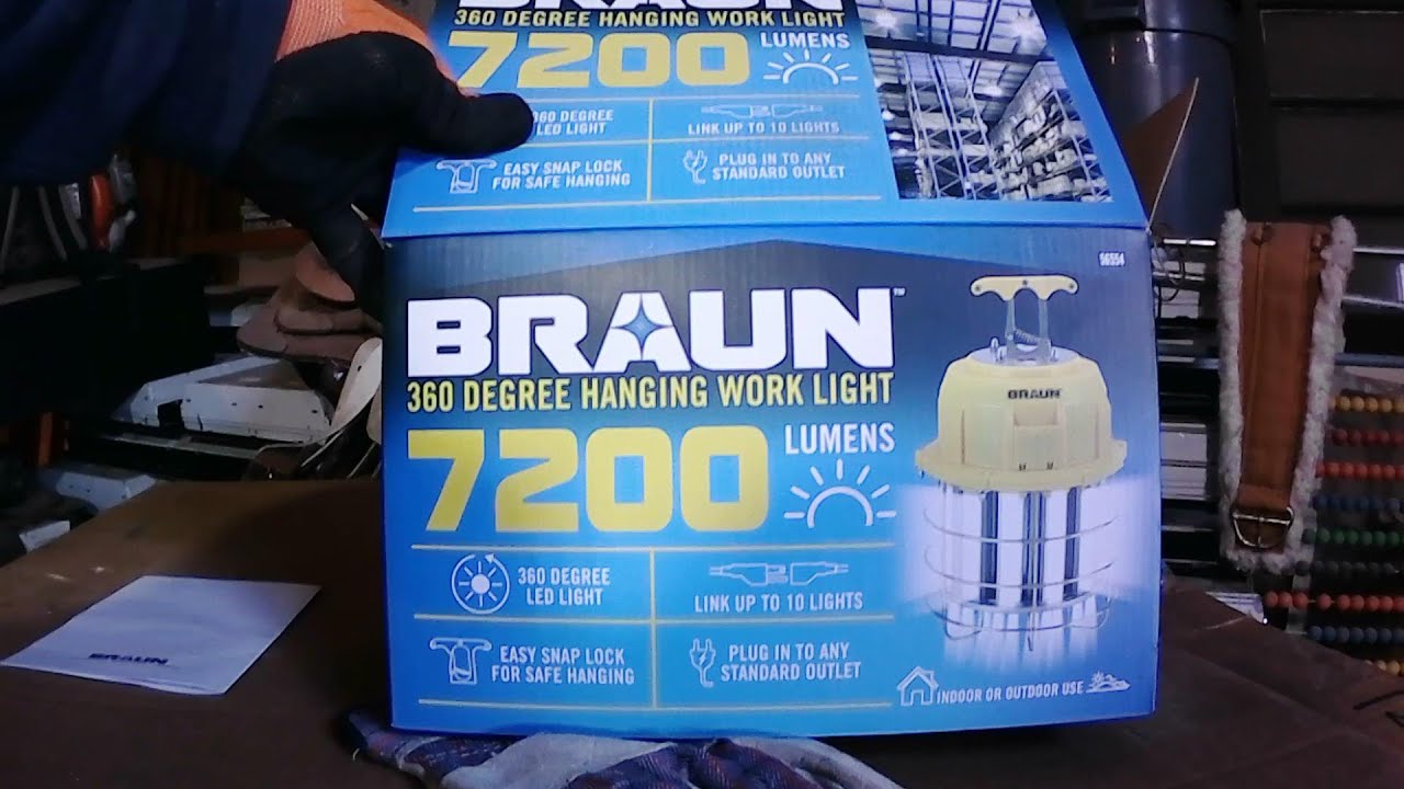 Harbor Freight Braun 7200 Lumen Hanging Worklight Unboxing and Review