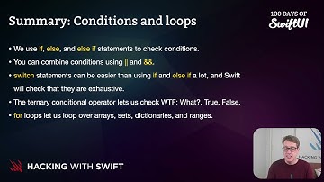 Summary: Conditions and loops – Swift for Complete Beginners
