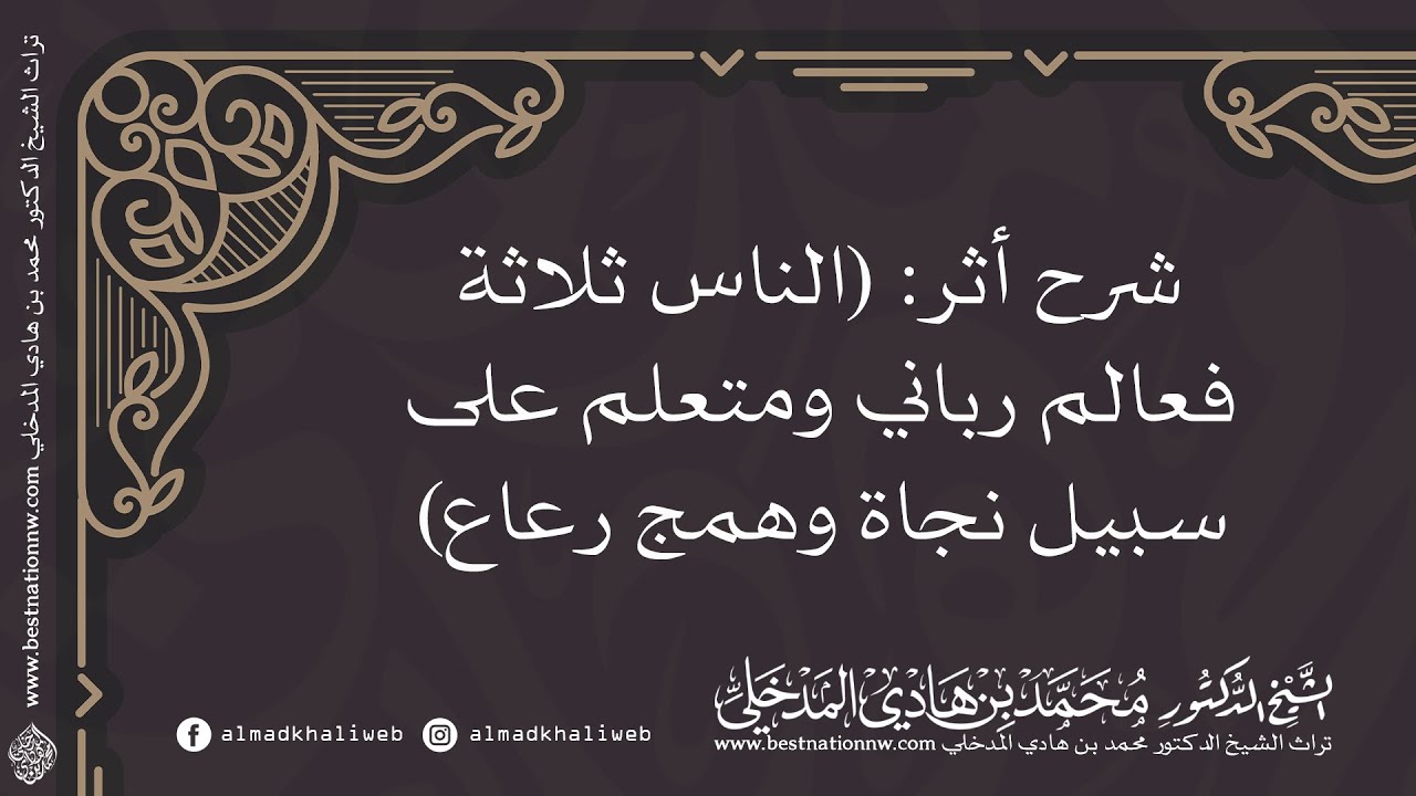 شرح أثر | الناس ثلاثة فعالم رباني ومتعلم على سبيل نجاة وهمج رعاع - علي بن أبي طالب - ش/ محمد المدخلي
