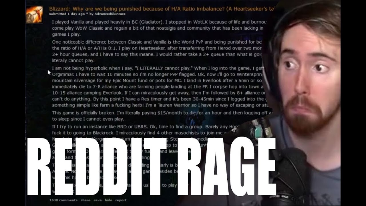 Asmongold Gets REDDIT RAGE Reading Classic WoW Reddit Post On Faction Imbalance