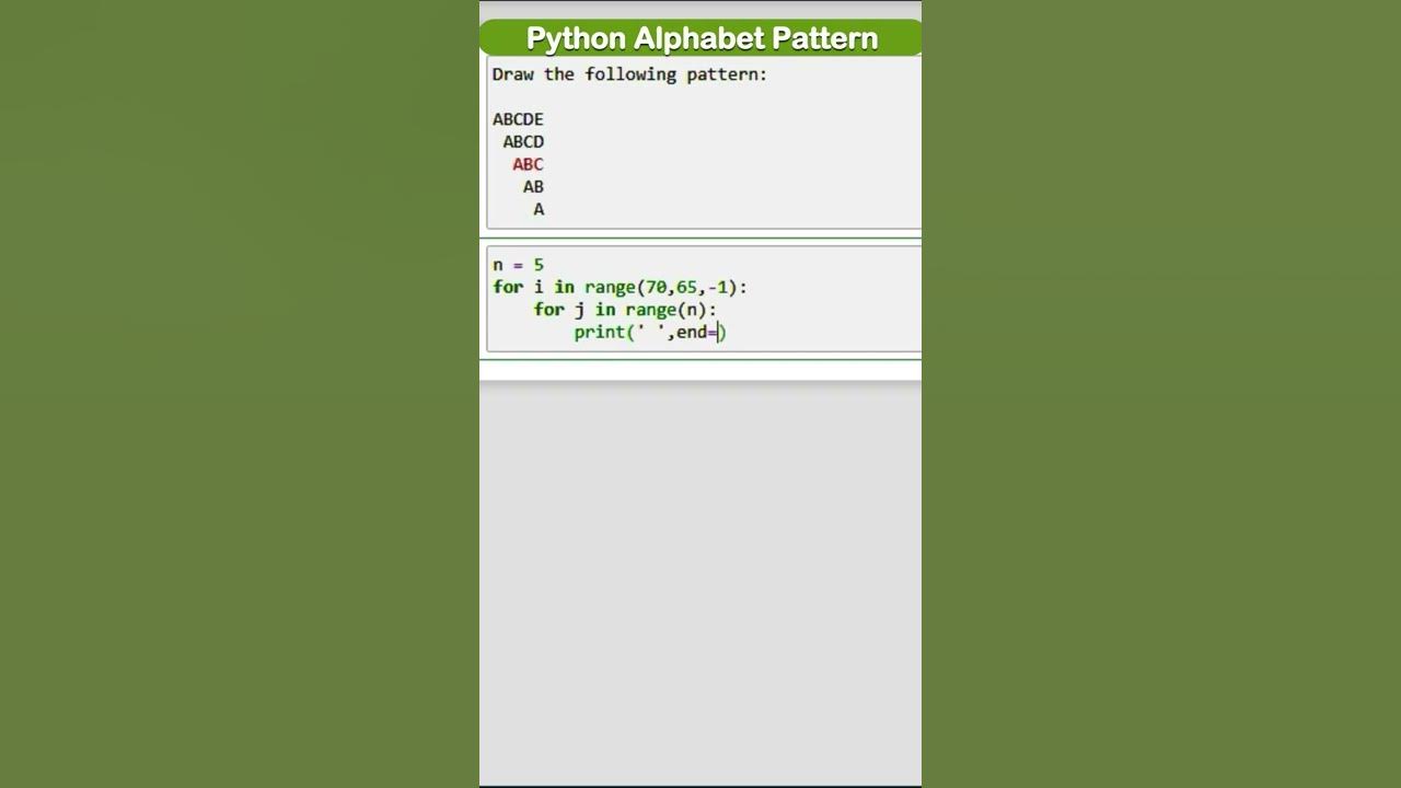 Alphabet Pattern Program * for loop in python * python pattern | python ...