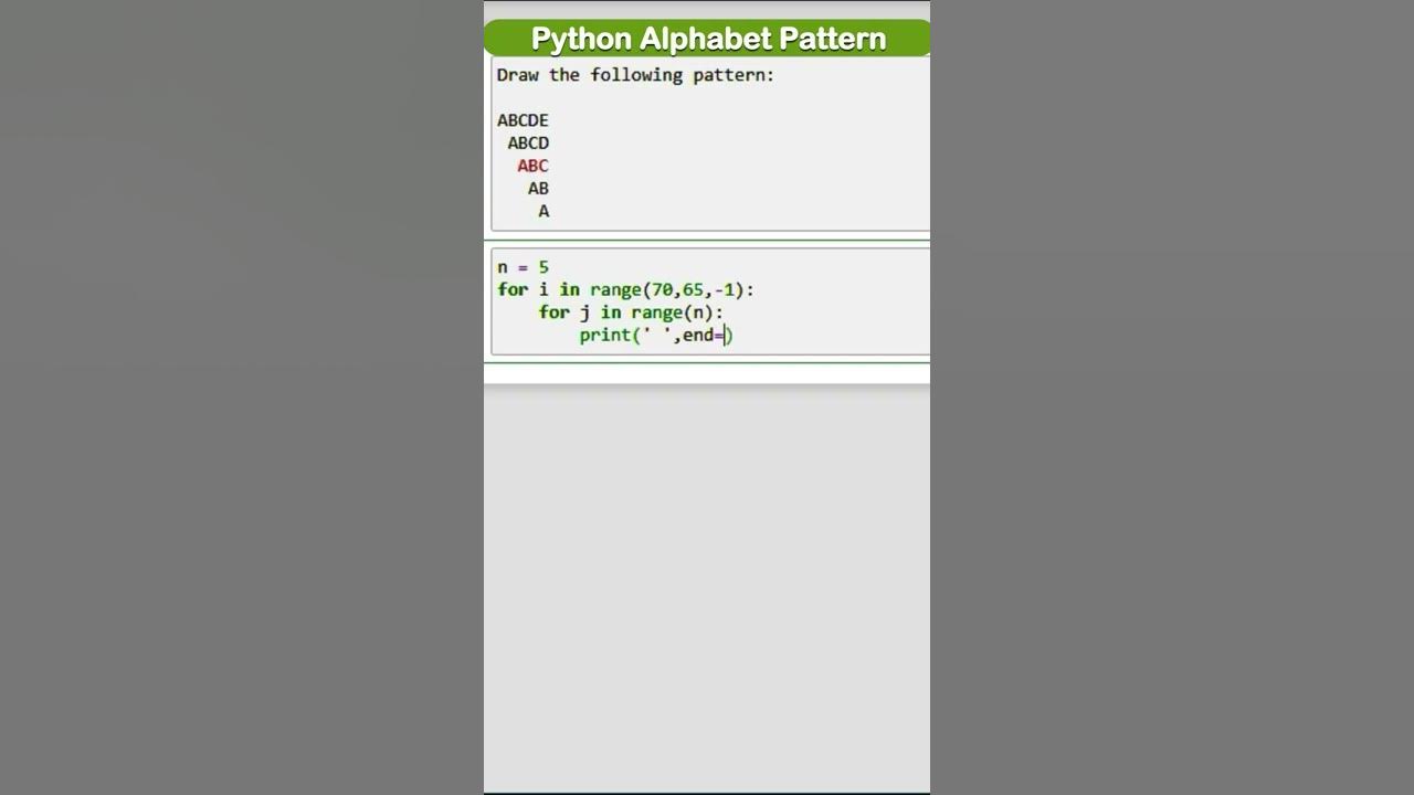 Alphabet Pattern Program * for loop in python * python pattern | python ...