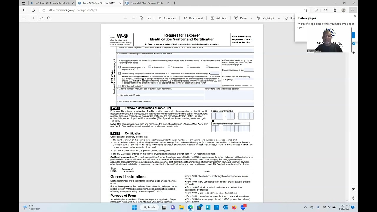 How to complete the W-9 Form or request for Tax ID# or Social Security Number