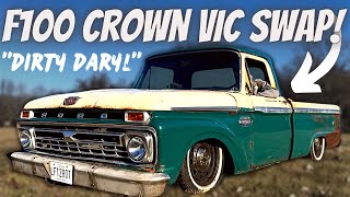 'DIRTY DARYL' Ford F100 Crown Vic Full Chassis Swap On Bags!! Build Overview!(Rustomod Reviews Ep.4)