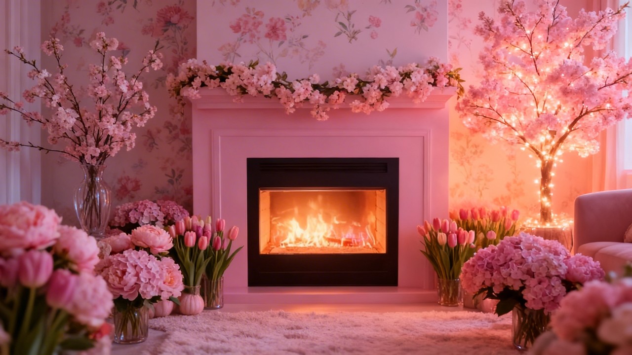🌸 Cozy Pink Spring Fireplace ✨ Girly Spring Aesthetic Ambience