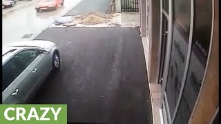 Security cam captures elderly woman falling into manhole