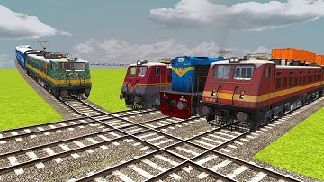 4 TRAINS RUN ON DIAMOND BUMPY RAILROAD TRACKS | Indian Train Simulator Crossing  #railroadcrossing