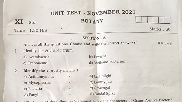 11th Botany||Unit Test November 2021||Question paper||