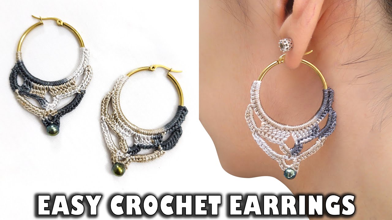Crochet Earrings W/ a Bead Tutorial For Beginners (+ENG SUB)