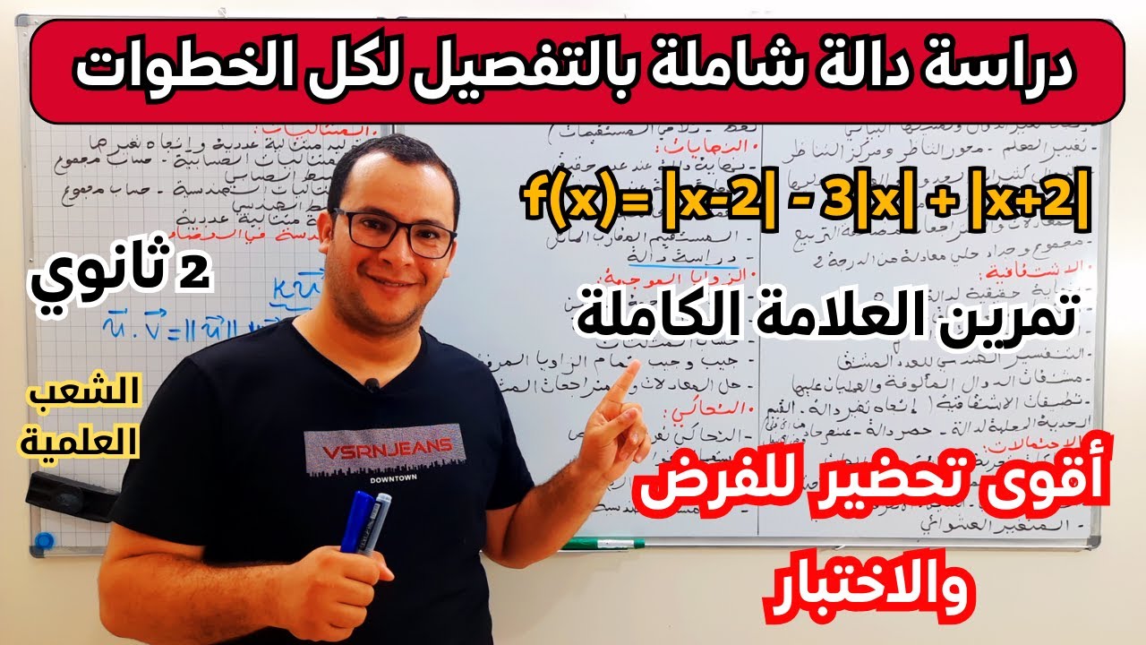 دراسة شاملة لدالة تتضمن قيمة مطلقة مقترح بقوة لفرض واختبار الفصل الاول رياضيات ثانية ثانوي