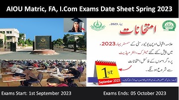 AIOU Matric, FA, ICom Exams Date Sheet Semester Spring 2023