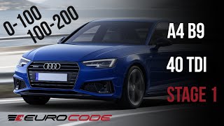 Audi A4 B9 40 TDI  Eurocode stage 1 dragy acceleration, 0-100, 100-200, 402 m