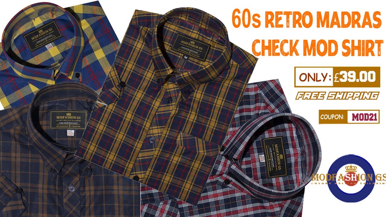 Madras Check Mod shirts | Retro Vintage Clothing Tailored Button-Down Shirt