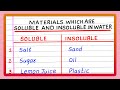 Soluble And Insoluble Materials In Water