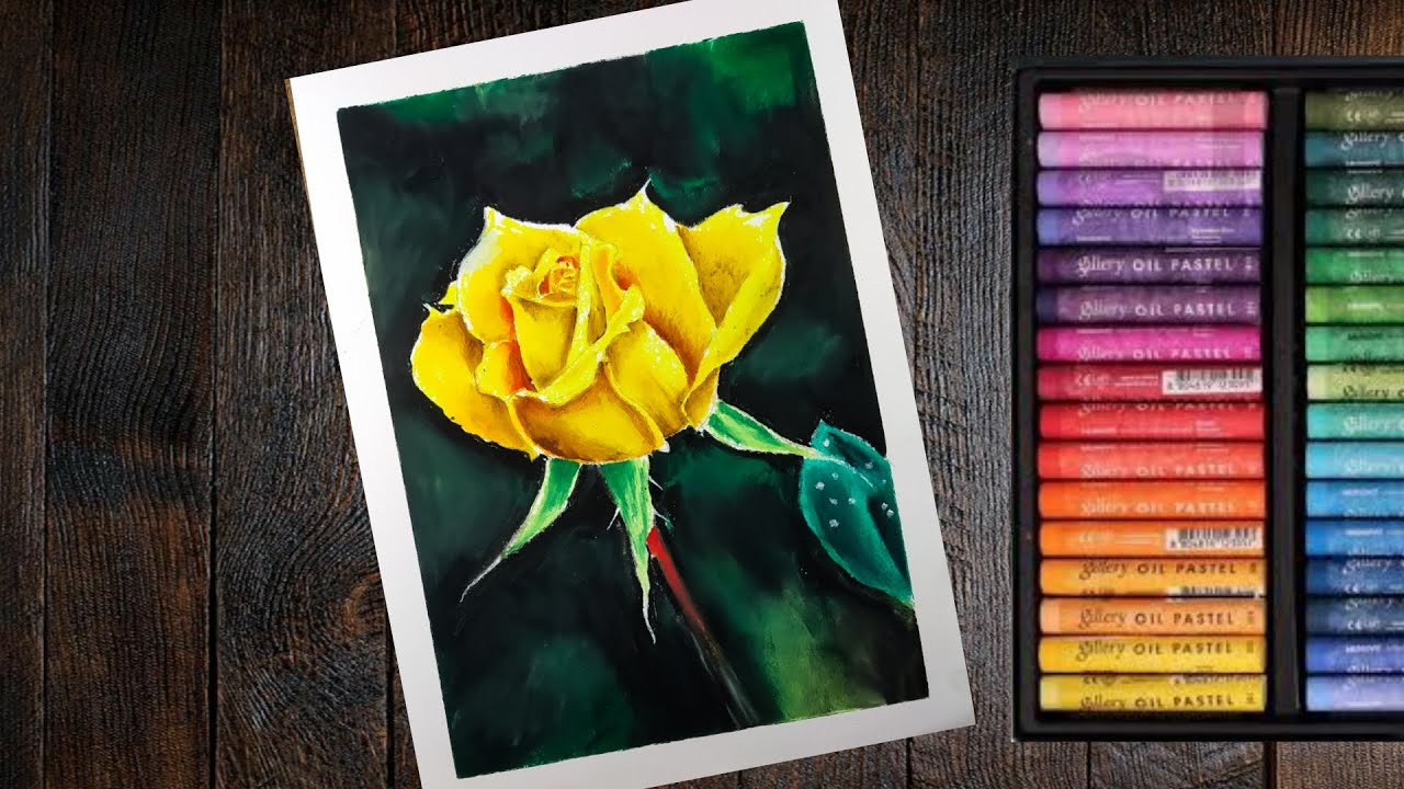 HOW TO DRAW A YELLOW ROSE REALISTIC EASY OIL PASTEL DRAWING TUTORIAL FOR BEGINNERS STEP BY
