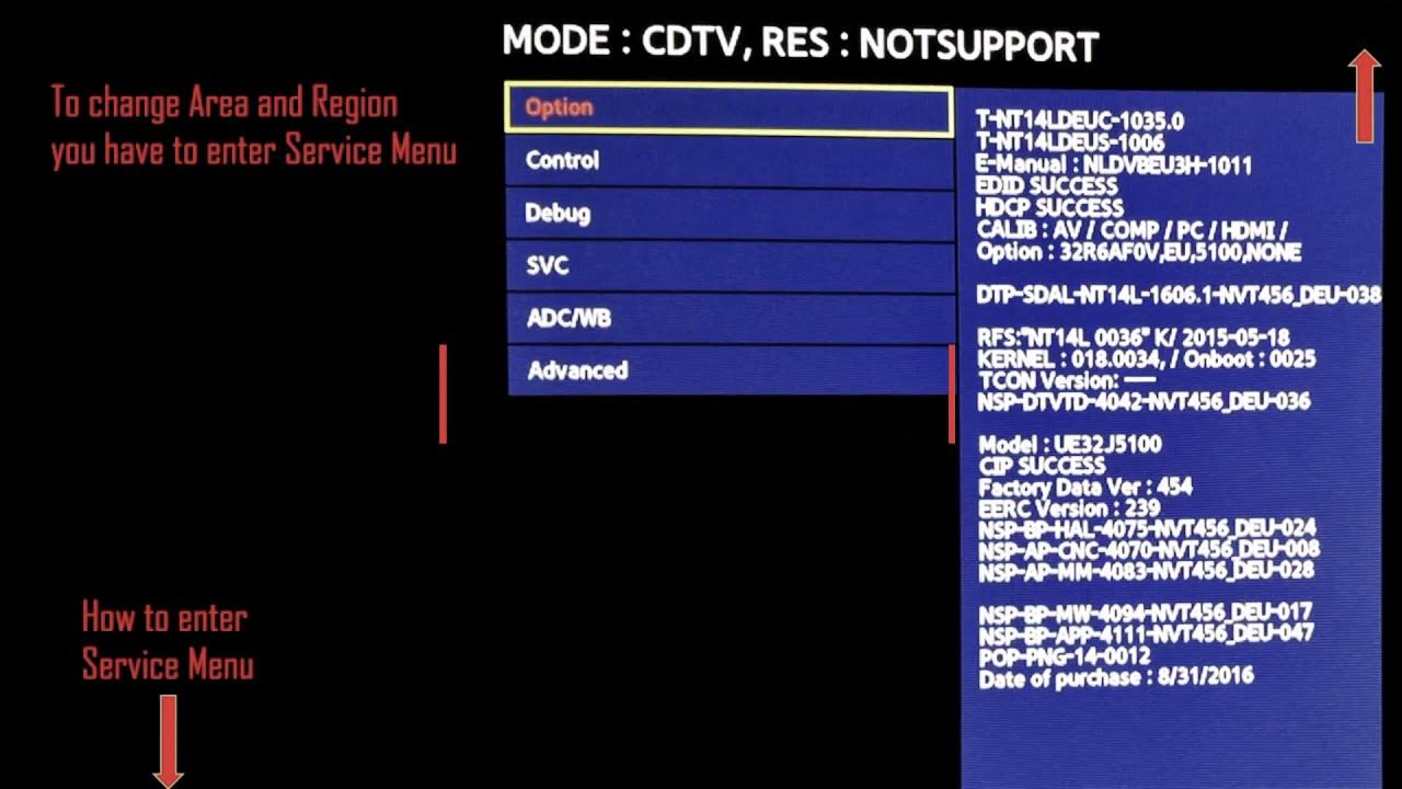 Samsung TV Change Region And Local Set Area with Service Menu YouTube