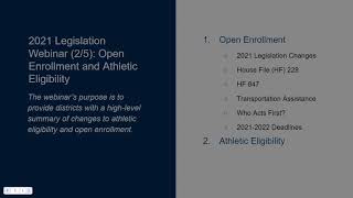 2021 Legislation Webinar Series 2/5: Open Enrollment and Athletic Eligibility