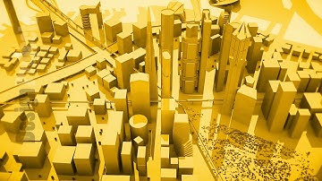 Abstract animation of a camera moving around the yellow city buildings Looping