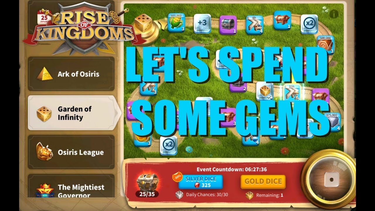 LET"S SPEND SOME GEMS Garden of Infinity up to 50 Rise of Kingdoms