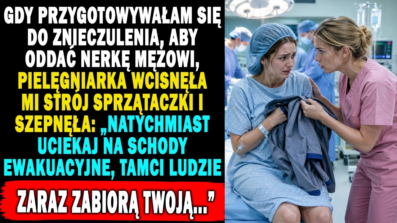 Leżałam na stole operacyjnym, gotowa oddać mężowi nerkę, gdy pielęgniarka wcisnęła mi w dłoń śmierdzący uniform sprzątaczki i szepnęła: „Uciekaj, oni chcą wyciąć ci serce”. Mój świat rozpadł się w...