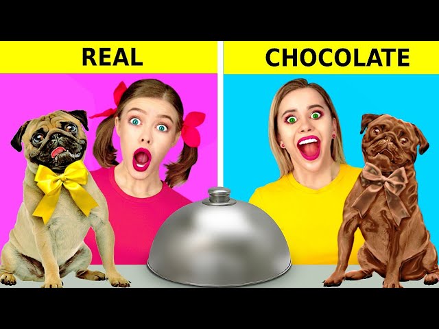 CHOCOLATE VS REAL FOOD CHALLENGE || Eating Only Sweet 24 Hours! Funny Pranks by 123 GO! FOOD class=