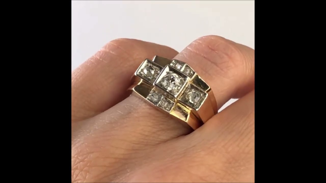 Bague Or 18 Carats Blanc Style Tank – Avec Diamant 0,55 Carat, Poids 9,59 G, Taille 54