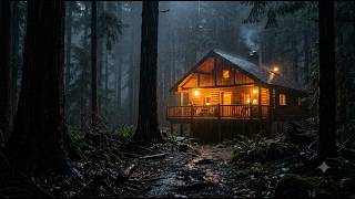 Cozy Forest Cabin Balcony Rain at Night 🌧️ Relaxing Thunderstorm Sounds for Deep Sleep Tonight