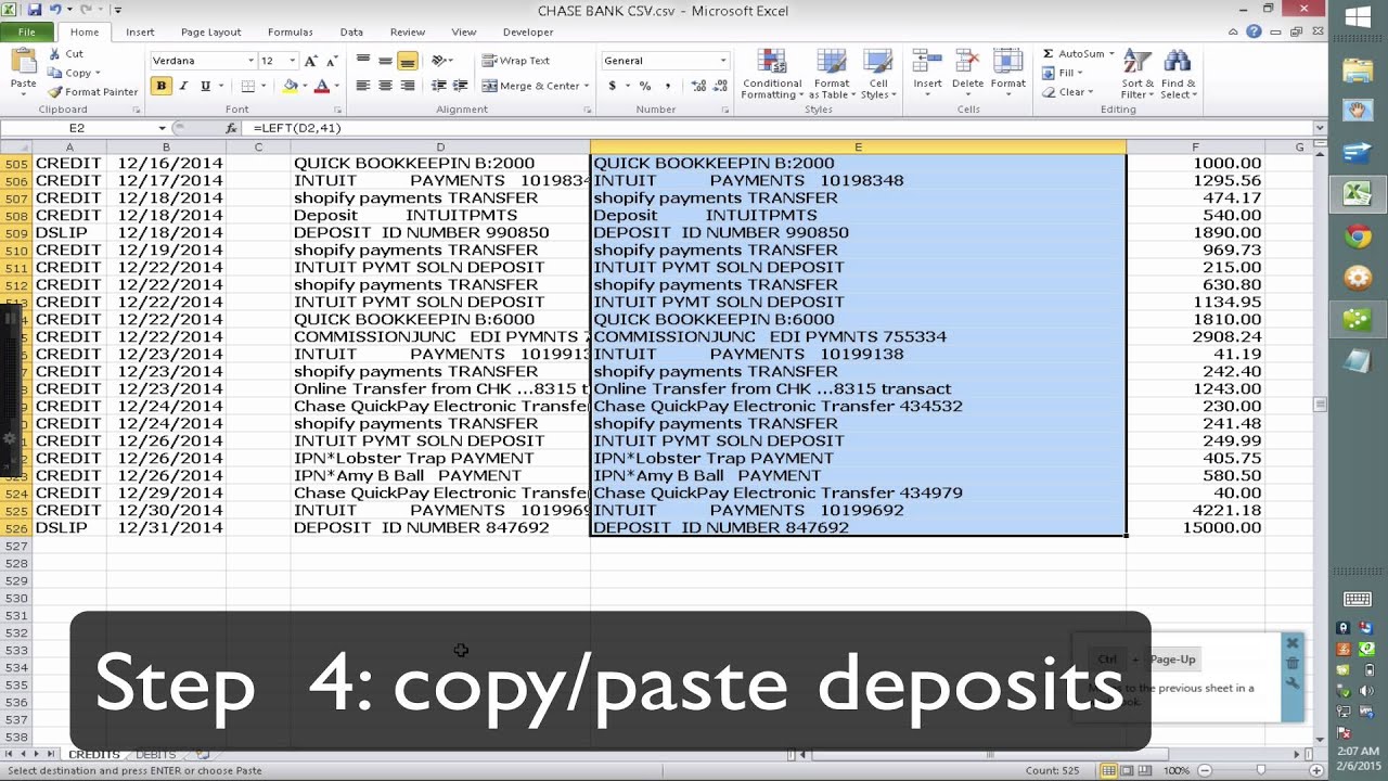 Importing (Copy/Paste from Excel) Bank Data into 