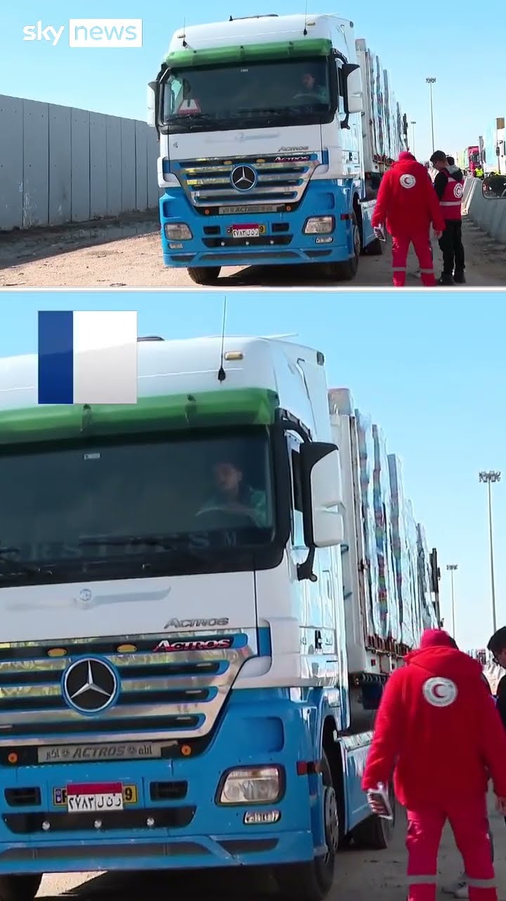 Trucks carry aid through Rafah crossing