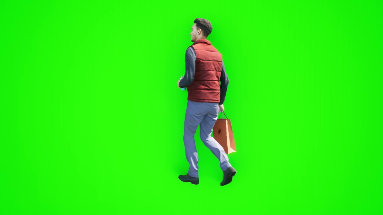 man walking white shop bag back side green screen realistic 3D🔔 people rendering buy in telegram bio