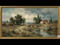Autumn House Bridge Painting | Gold Frame TV Art Screensaver 4K