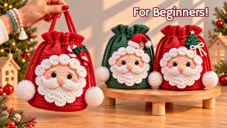 🎅 So Easy! The Cutest Crochet Santa Gift Bag Ever 🎁 | Christmas Crochet Tutorial for Beginners