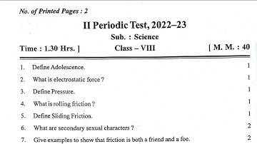 Class-8 SCIENCE / PT-2 Sample Question Paper of PERIODIC TEST-2 For KENDRIYA VIDYALAYA STUDENTS