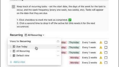Notion - Recur Tasks by Day of Week and Week Frequency