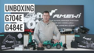 Unboxing @Amewi full metal excavator G704E SE and G484E wheel loader SE in petrol 