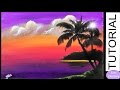 How to paint CLOUDS at SUNSET & PALM Trees. Painting Tutorial Step by Step Purple Landscape